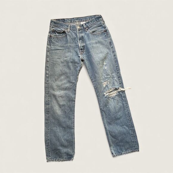 Vintage Men's Levi’s 501 Jeans 32x32 Light Wash 80s-90s Distressed Denim WPL-423 - Picture 1 of 10
